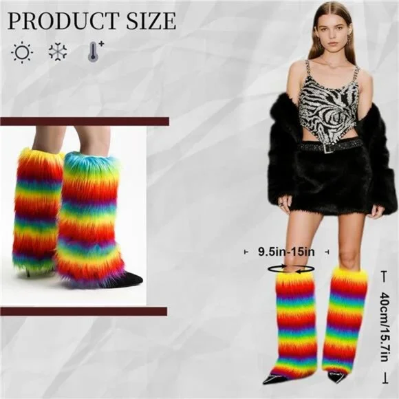 PRIDE Faux Fur Bright Vivid Colorful Rainbow Leg warmers-- SO FUN! ONE SIZE NWT - Picture 2 of 8